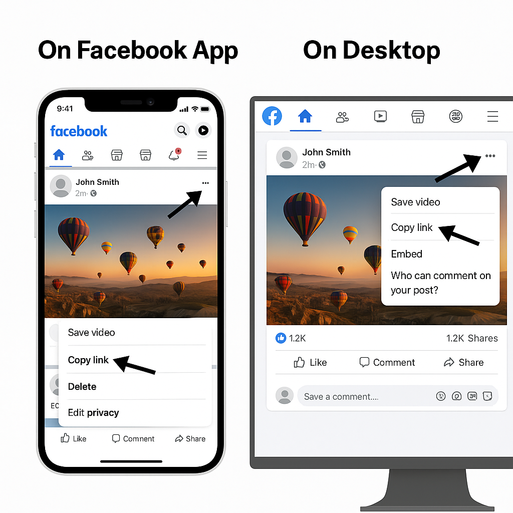how to copy url from facebook app and desktop